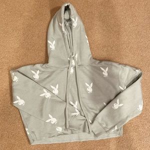 Grey Cropped Playboy Hoodie